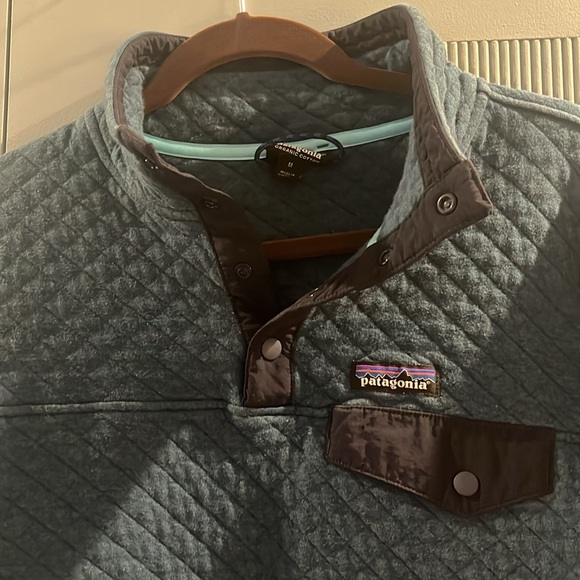 Patagonia Organic Cotton Snap T Quilted Pullover Teal Blue Size M - Picture 4 of 7
